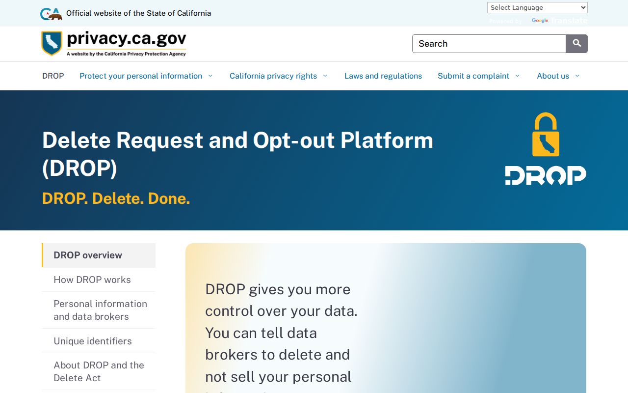 Suisun City residents directory view of the California DROP privacy request