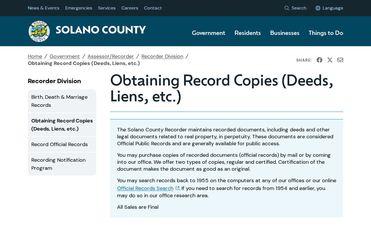 Suisun City previous residents Recorder copies and deed records